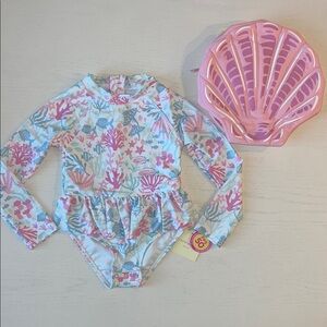 Cynthia Rowley Girl Rash Guard Swimsuit Shell Backpack 3T 4T
